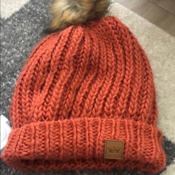 Accessories - Orange Fleece Lined Pom Hat